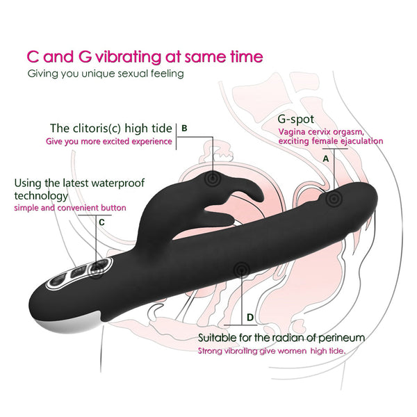 7 Vibrations 360° Rotating Rabbit Vibrator G-Spot Clitoris Stimulation