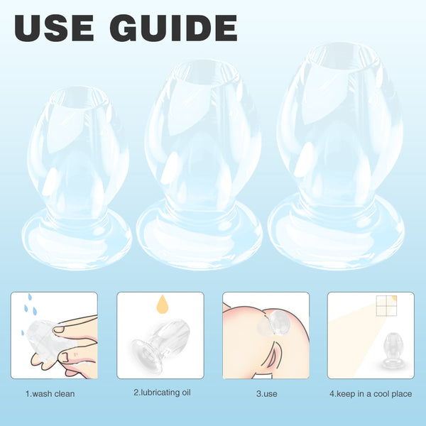 3 Sizes Transparent Hollow Glass Acrylic Anal Plugs Kit Ass Masturbation