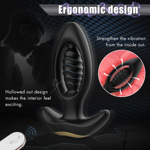 9 Powerful Mode Hollow Spiral Anal Vibrator P-Spot Stimulate With Remote