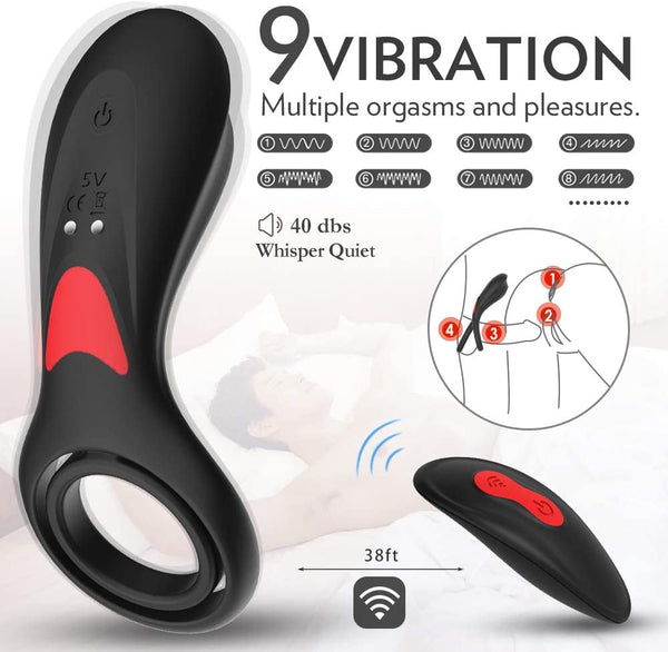 3 in 1 Rechargeable Ball Loop Vibrating Dual Cock Ring 9 Patterns