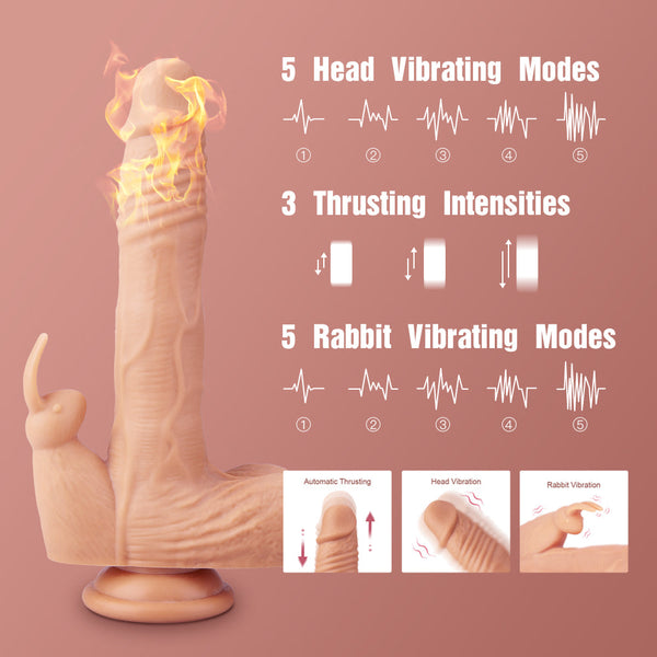 9.5 Inch Realistic Vibrating Rabbit Clit Thrusting Dildo 5*3*5 Modes