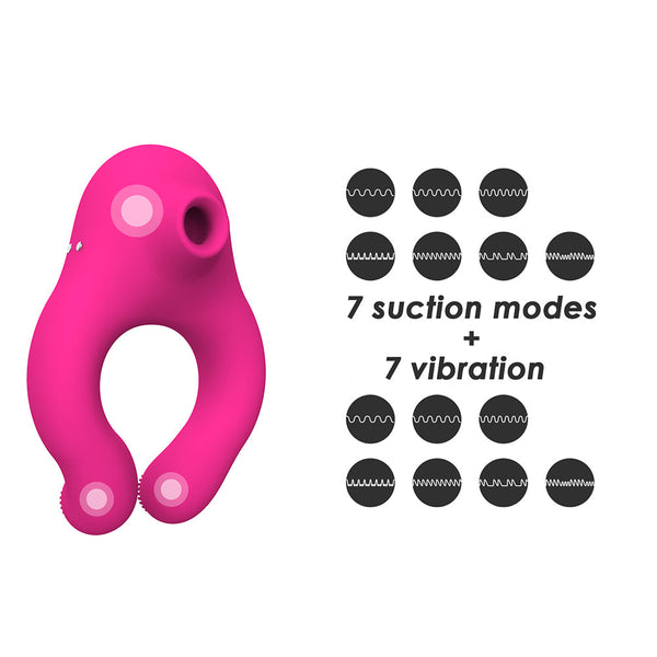 Couple Vibrator Suction Ring For Penis & Clitoral Stimulation 7 Modes