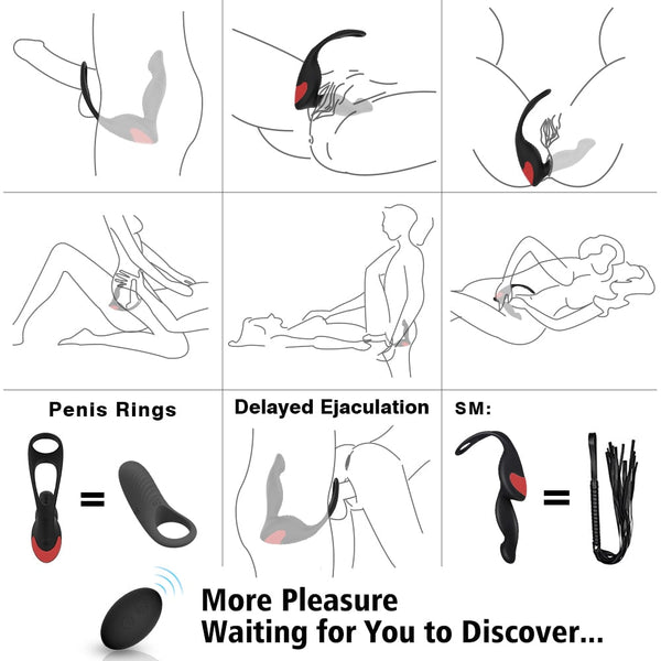 Prostate Massager Vibrator With Penis Ring and Ball Loop 9 Vibrations