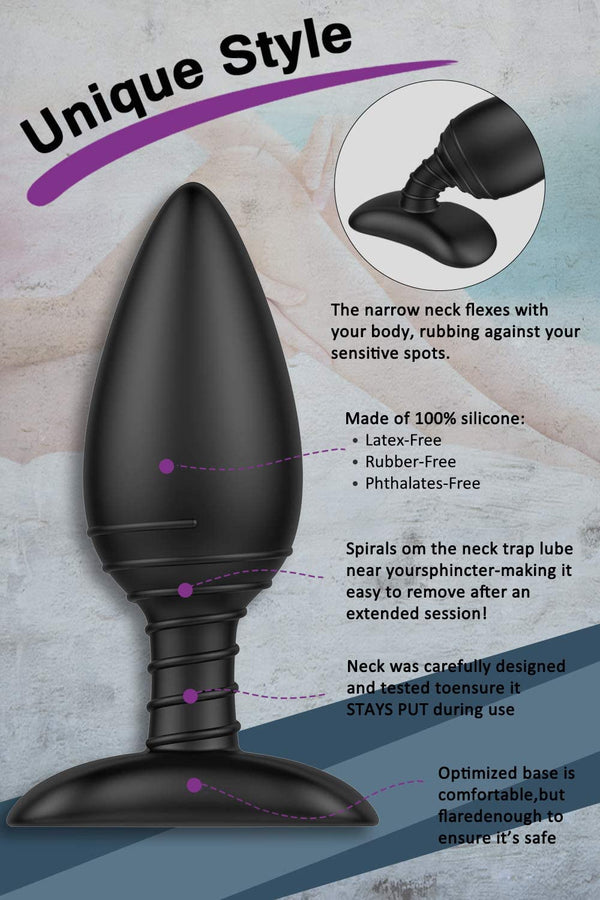 6 Modes Vibrating Anal Butt Plug with Spiral Pattern Flexible Neck