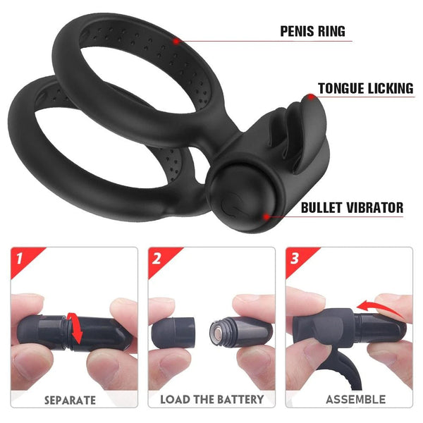Medical Material Vibrating Dual Penis Cock Ring With Bullet Vibrator