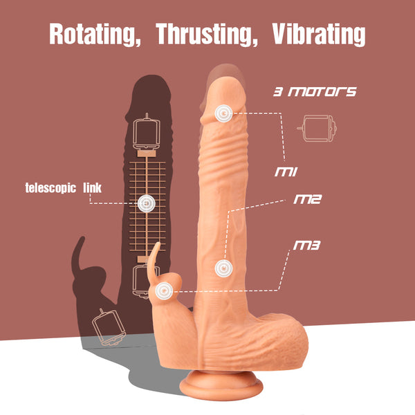 9.5 Inch Realistic Vibrating Rabbit Clit Thrusting Dildo 5*3*5 Modes
